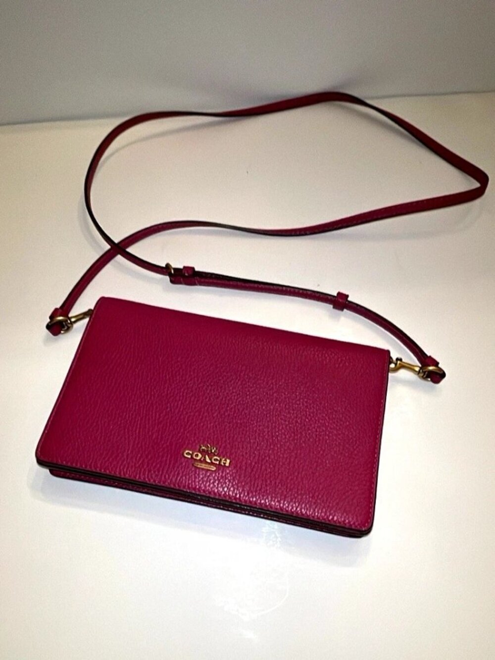 COACH HAYDEN FOLDOVER CROSSBODY CLUTCH IN RASPBERRY COLOR MULTI-WAY STYLING
